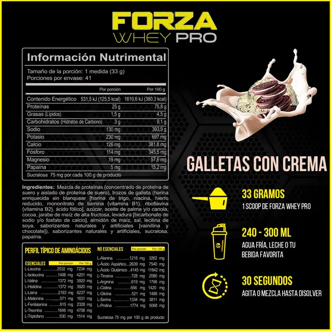 Forza Whey Pro Forzagen Proteína de suero premium sabor galleta y crema (etiqueta limpia 4) | ProtFit.com