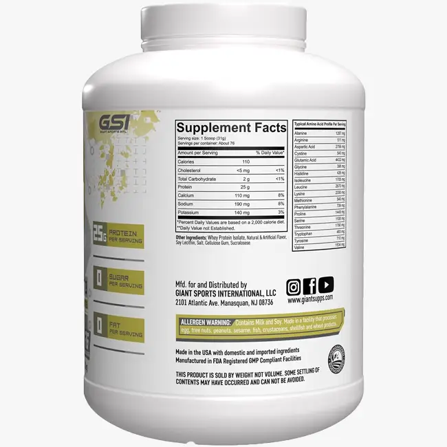 Giant Sports Performance Series 100% Whey Isolate (Vainilla) (etiqueta limpia 3) | ProtFit.com